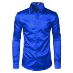 Mens Black Satin Dress Shirts - Royal Blue, L