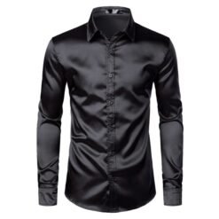Mens Black Satin Dress Shirts - Black, XL