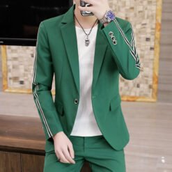 Men's Suits, Slim Korean Style Small Suits - Green, L