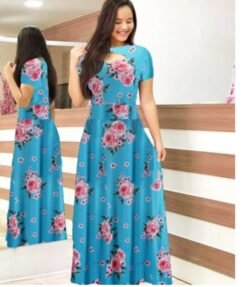 Fashion Fat Women Autumn Dress Bohmia Maxi Dresses Ladies - Blue, 2XL
