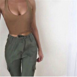 Summer Woman Halter Tops Crop Top White Sexy Vest - Brown, XL