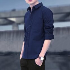 Men's Shirts Slim Fit Casual Long Sleeve Shirts Business Men - Navy Blue, XL