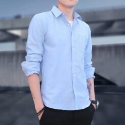 Men's Shirts Slim Fit Casual Long Sleeve Shirts Business Men - Light Blue, L