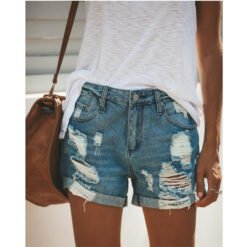 Women denim shorts ripped - Blue, L