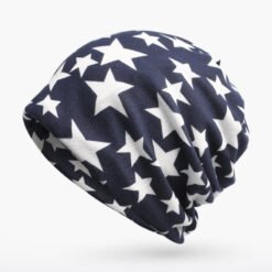 3 in 1 Ring Scarf For Women Men Beanies Hats With Pentagram Pattern Double Layer Hip Hop Hedging Cap Lining With Velvet - Sapphire