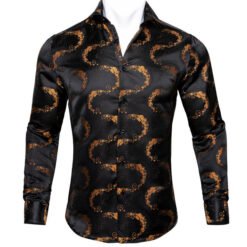 Barry.Wang Teal Paisley Floral Silk Shirts Men Autumn Long Sleeve Casual Flower Shirts For Men Designer Fit Dress Shirt BCY-05 - 16 Style, M