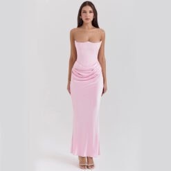 Slim Tube Top Long Dress Sexy Fashion Bandeau Backless Party Evening Dresses For Women Clothing - Pink, M