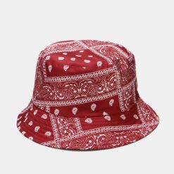 Bandana Print Bucket Hats With Multiple Colorways - Wine Red