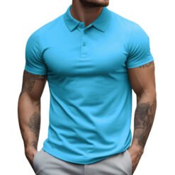 Men's Oversized Collar Solid Color T-shirt - Light Blue, 3XL