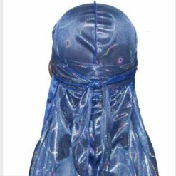 Colorful Sparkly Silky Durags Turban Bandanas Headwear - Blue