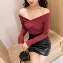 Off-the-shoulder comfort knits for everything - Bordeaux red, XL