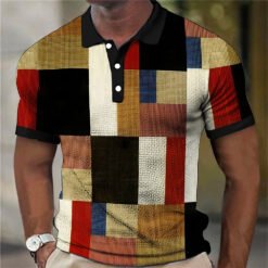 Fashion Men'S Polo Shirts 3d Splicing Plaid Printing Art Men - 10color, L