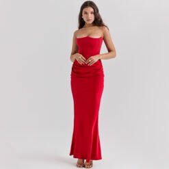 Slim Tube Top Long Dress Sexy Fashion Bandeau Backless Party Evening Dresses For Women Clothing - Red, XL