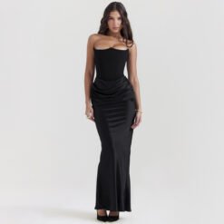Slim Tube Top Long Dress Sexy Fashion Bandeau Backless Party Evening Dresses For Women Clothing - Black, S