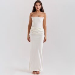Slim Tube Top Long Dress Sexy Fashion Bandeau Backless Party Evening Dresses For Women Clothing - Ivory White, XS