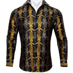 Barry.Wang Teal Paisley Floral Silk Shirts Men Autumn Long Sleeve Casual Flower Shirts For Men Designer Fit Dress Shirt BCY-05 - 14 Style, XL
