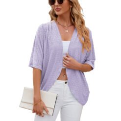 Half Sleeves Cardigan Knitted Cardigan Coat Office Cardigan - Purple, XL