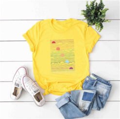 Women's oversized printed T-shirt - Yellow, M