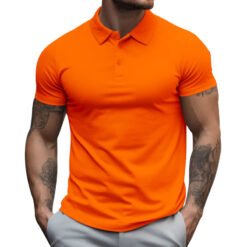 Men's Oversized Collar Solid Color T-shirt - Orange, L