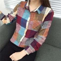 asual Plaid Women Blouses Kimono Vintage Linen Cotton Long Sleeve Blouse Female Shirts Tops - 2, S
