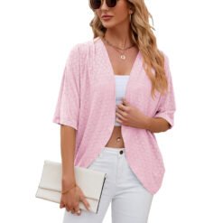 Half Sleeves Cardigan Knitted Cardigan Coat Office Cardigan - Pink, S