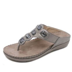 Women's Sandals Bohemian Rhinestone Large Size Flats - Gray, 41