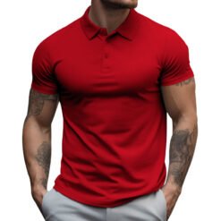 Men's Oversized Collar Solid Color T-shirt - Red, 4XL