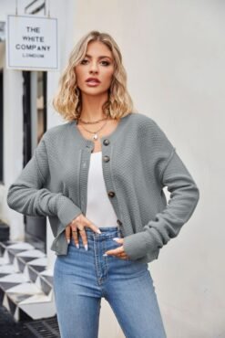 Knitted Cardigans Tops For Women Autumn And Winter Single Button Commuter Knitted Cardigan Jacket - Gray, M