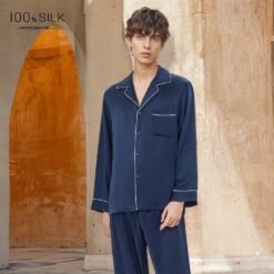 Mumi Heavyweight Silk Pajamas For Men - 5088 Navy Blue 19 Microns, L