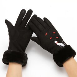 Gloves women winter suede gloves - Black, One size