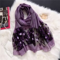 new brand women scarf fashion hollow Embroidery silk scarves lady shawls and wraps spring summer sunscreen beach stoles - Purple