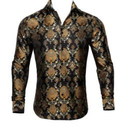 Barry.Wang Teal Paisley Floral Silk Shirts Men Autumn Long Sleeve Casual Flower Shirts For Men Designer Fit Dress Shirt BCY-05 - 20style, L