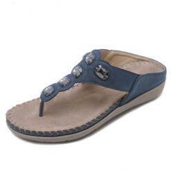 Women's Sandals Bohemian Rhinestone Large Size Flats - Blue, 40