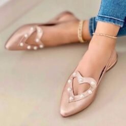 Love Shoes With Pearls Flats Women Sandals Pionted Toe Shoes - Champagne gold, Size39