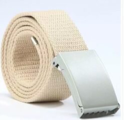 Candy-colored fashionable canvas belts for men and women - Khaki, Silver buckle