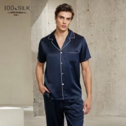 Mumi Heavyweight Silk Pajamas For Men - 5089 Navy Blue 19 M, L