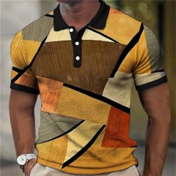 Fashion Men'S Polo Shirts 3d Splicing Plaid Printing Art Men - 12color, L