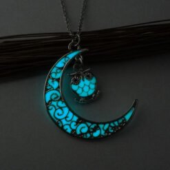 Glowing Pendant Necklaces Silver Plated Chain Necklaces - Owl Blue
