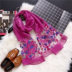new brand women scarf fashion hollow Embroidery silk scarves lady shawls and wraps spring summer sunscreen beach stoles - Rose red