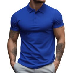Men's Oversized Collar Solid Color T-shirt - Royal Blue, L