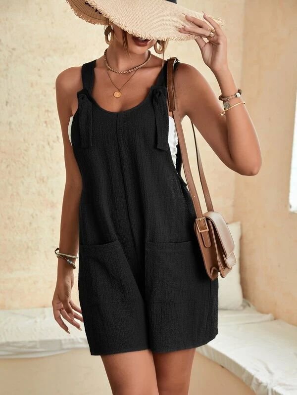 Jumpsuits Rompers For Women Summer Comfortable Casual Suspender Shorts Solid Color Overalls With Pockets Pants - Image 8