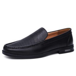 Cowhide Loafers Men's British Business Dress Slip-on Hollowed-out Breathable Leather Shoes - Black Cut Out, 44