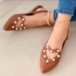 Love Shoes With Pearls Flats Women Sandals Pionted Toe Shoes - Brown, Size36