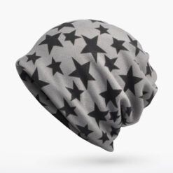 3 in 1 Ring Scarf For Women Men Beanies Hats With Pentagram Pattern Double Layer Hip Hop Hedging Cap Lining With Velvet - Grey