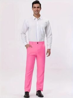 Solid-color, Lightweight Business Casual Chinos Slim-fit Athletic Trousers - Pink, 3XL