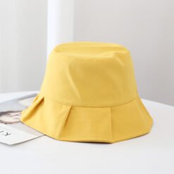 Women Sun Hats Female Summer Solid Bucket Hat Lady Pure Color Panama Cotton Outdoor Fisherman Hat - Yellow