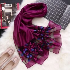 new brand women scarf fashion hollow Embroidery silk scarves lady shawls and wraps spring summer sunscreen beach stoles - Claret