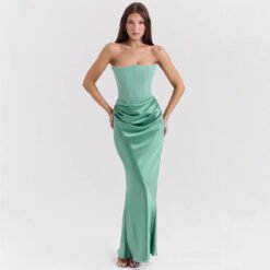 Slim Tube Top Long Dress Sexy Fashion Bandeau Backless Party Evening Dresses For Women Clothing - Green, L