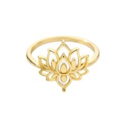 Women's Stainless Steel Rings Vintage Golden Lotus Rings Men's Moon Sun Opal Rings Wedding Couple Rings - A3
