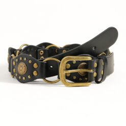 Vintage Belts For Both Men And Women With Handsome Riveted Metal Buckle Punk Hip Hop Fashion Accessories - GOLD BLACK, 110CM